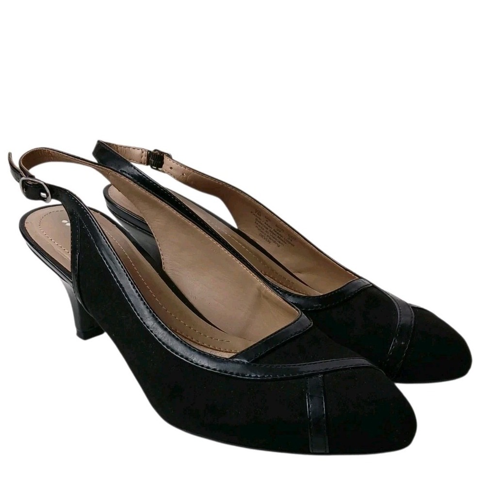 Naturalizer Womens Slingback Kitten Heels Black Faux Suede Dress Shoes Pumps 7 M